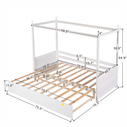 Twin Size Canopy Daybed or Pull-out Platform Bed, White