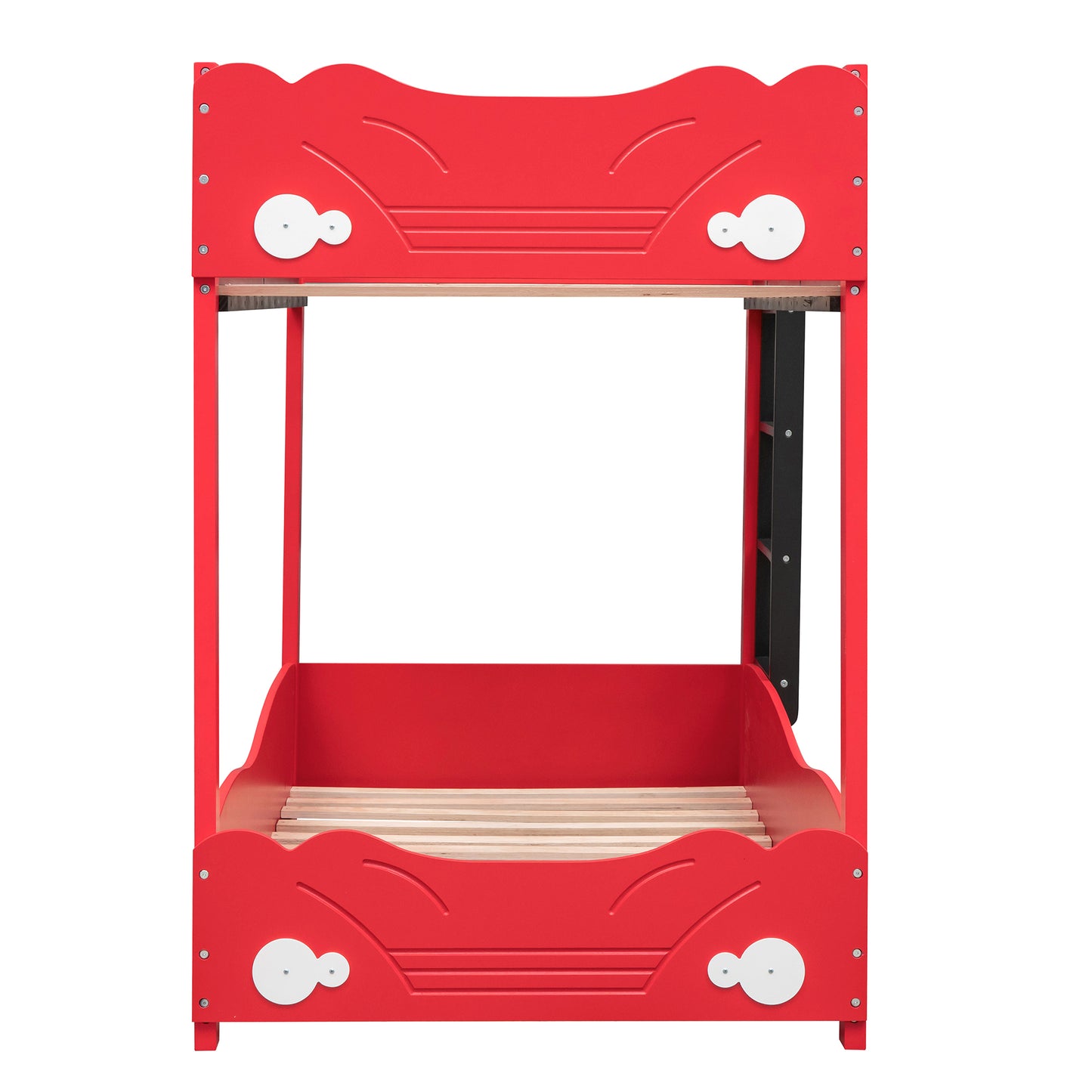 Twin Size Car-Shaped Bunk Bed with Wheels, Red