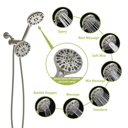 Multi Function Dual Shower Head - Shower System with 4.7" Rain Showerhead, 7-Function Hand Shower, Brushed Nickel