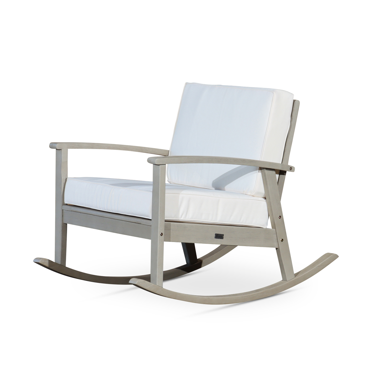 Eucalyptus Rocking Chair with Cushions, Driftwood Gray Finish, Cream Cushions