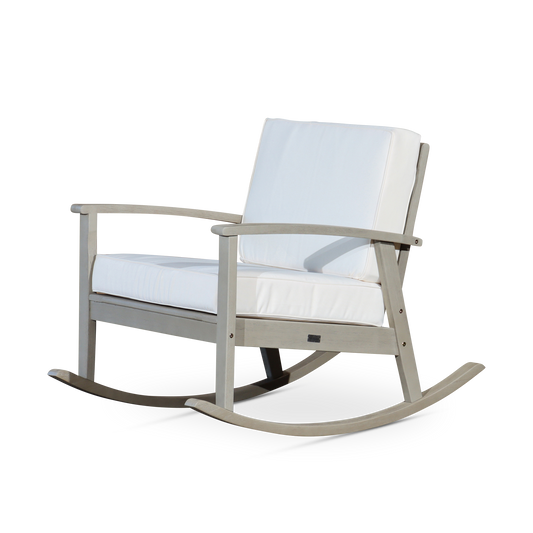 Eucalyptus Rocking Chair with Cushions, Driftwood Gray Finish, Cream Cushions