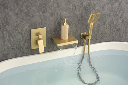 Waterfall Tub Faucet Wall Mount Roman Tub Filler Chrome Single Handle Brass Bathroom Bathtub Faucet with Hand Shower