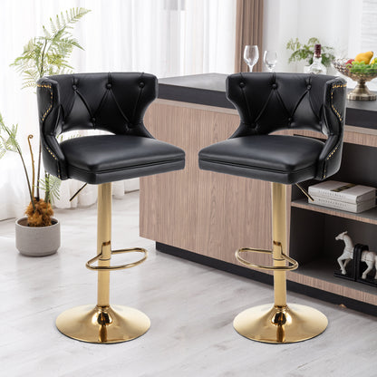 Bar Stools With Back and Footrest Counter Height Dining Chairs-Leather Black-2PCS/SET