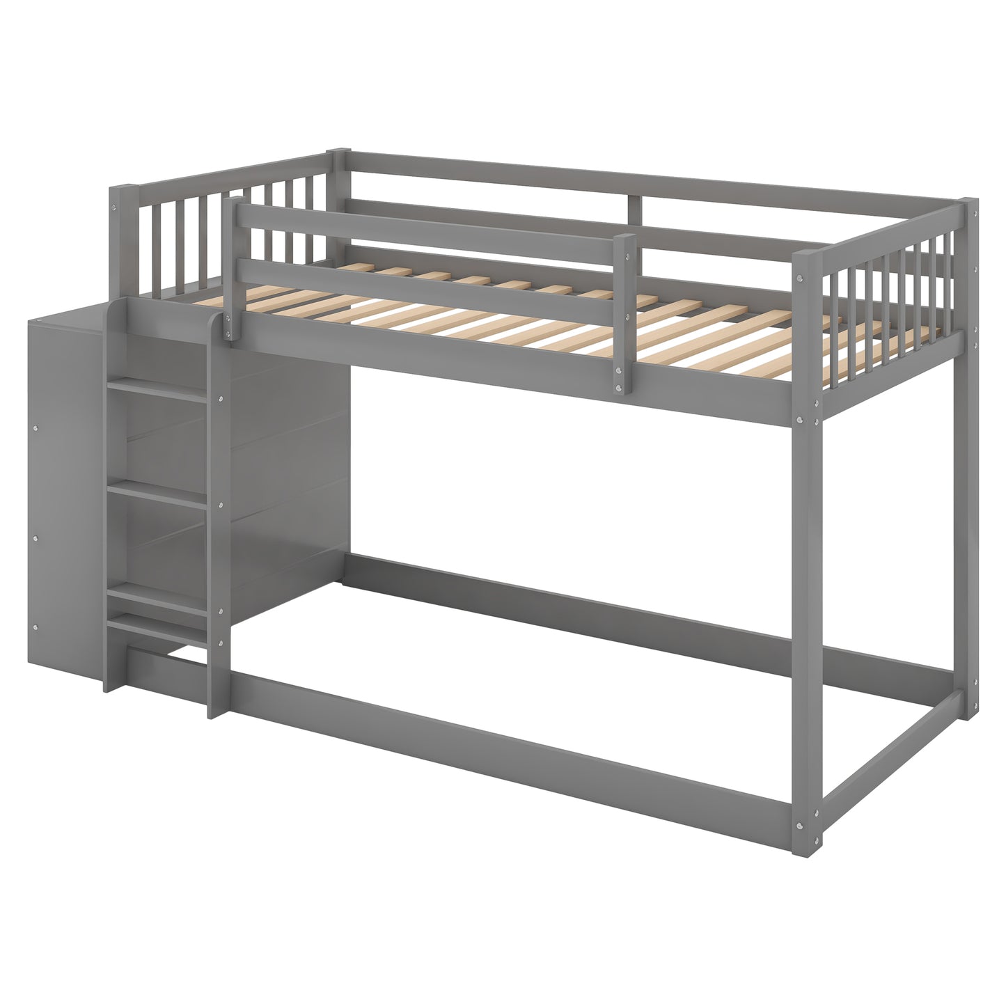 Twin over Twin Bunk Bed with Attached Cabinet and Shelves Storage ,Gray (OLD SKU:GX000513AAE)