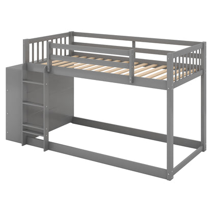 Twin over Twin Bunk Bed with Attached Cabinet and Shelves Storage ,Gray (OLD SKU:GX000513AAE)