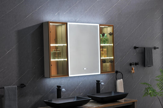 48 in. W x30 in. H Oversized Rectangular Black Framed LED Mirror Anti-Fog Dimmable Wall Mount Bathroom Vanity Mirror