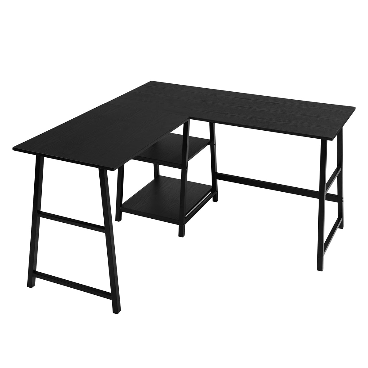 43.5"W X 27.6" D L-Shaped Corner Computer Desk with Open Shelves, BLACK