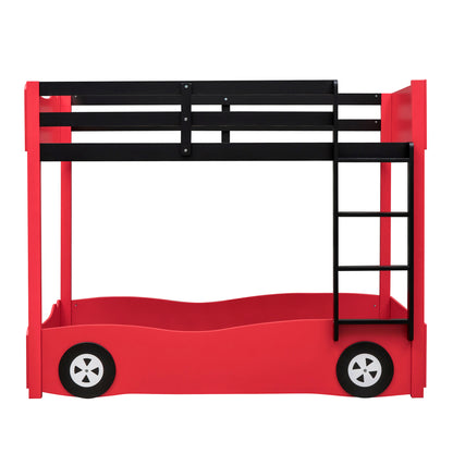 Twin Size Car-Shaped Bunk Bed with Wheels, Red