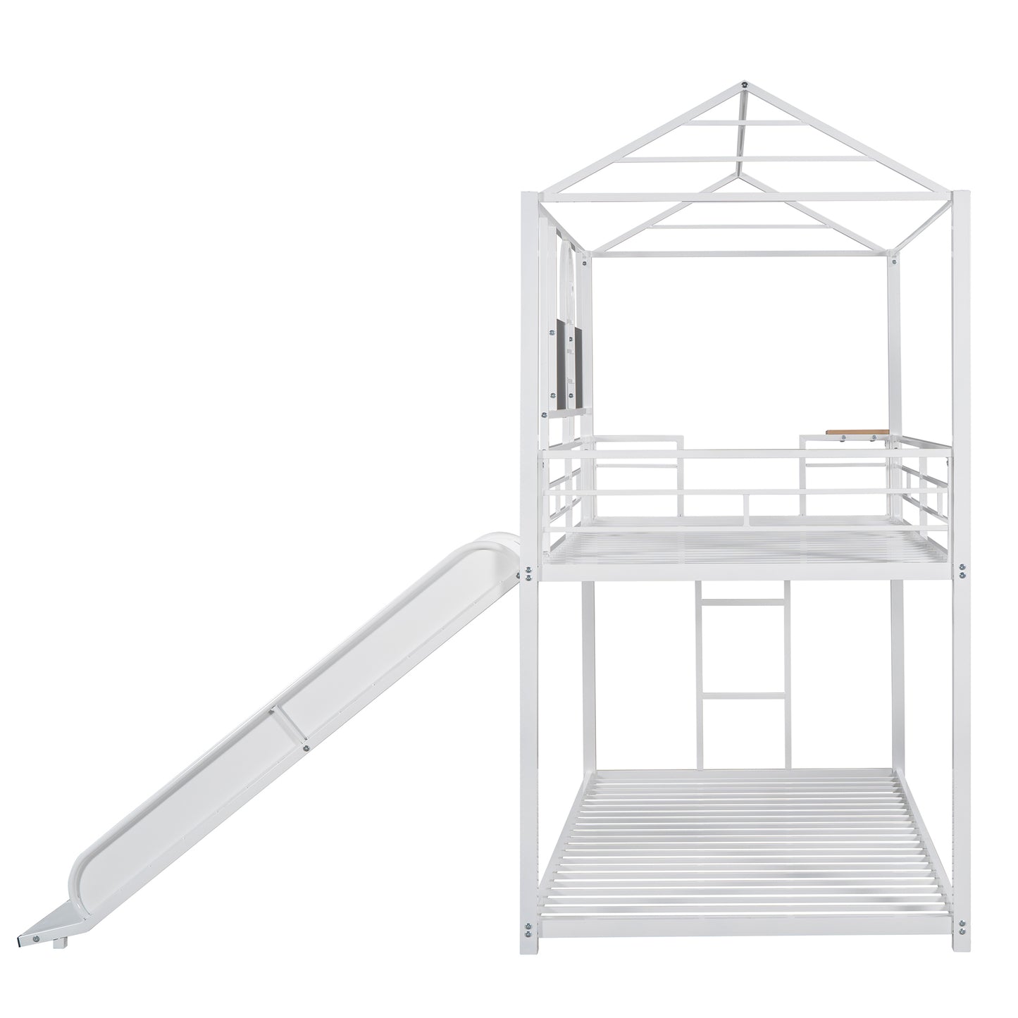 Twin Over Twin Metal Bunk Bed ,Metal Housebed With Slide,Three Colors Available.(White with White  Slide)(OLD SKU :LP000095AAK)