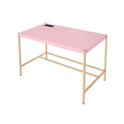 ACME Midriaks Writing Desk w/USB Port in Pink & Gold Finish OF00024