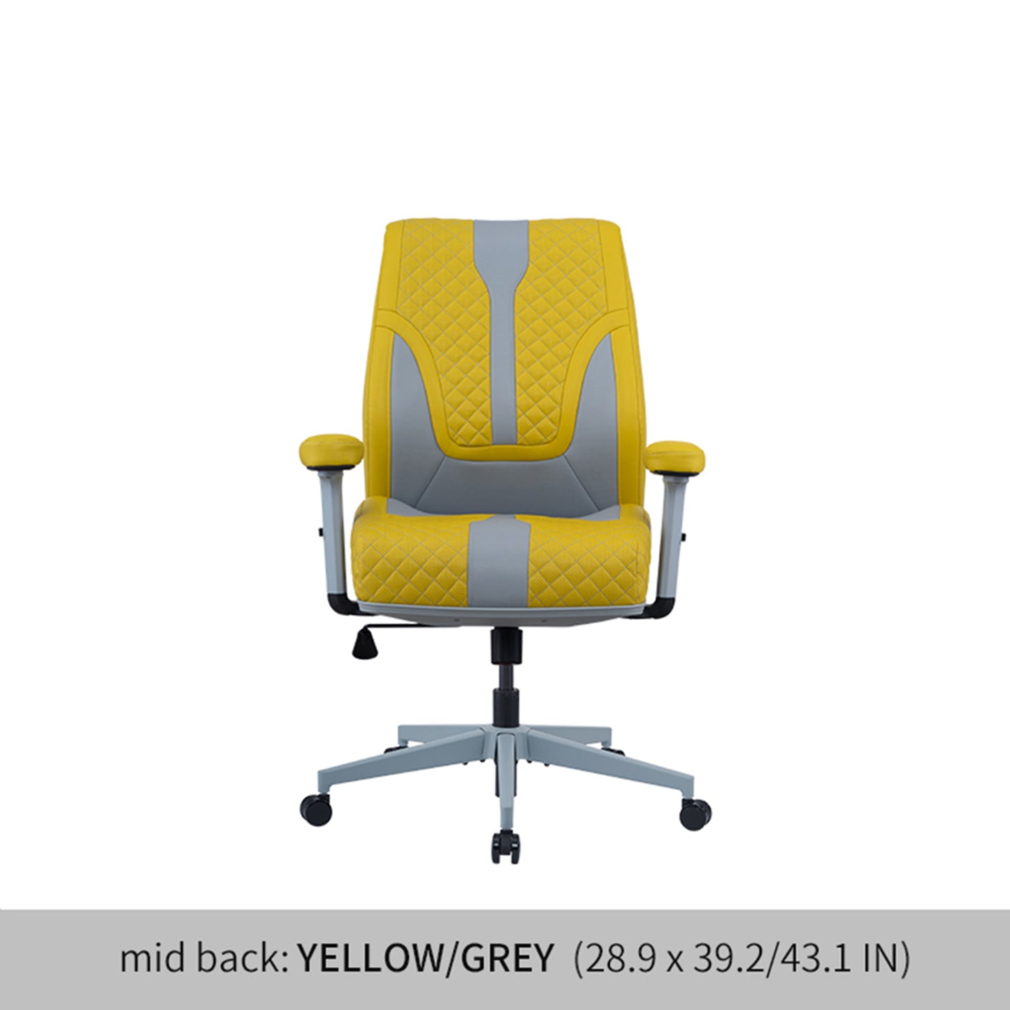 Office Desk Chair, Air Cushion Mid Back Ergonomic Managerial Executive Chairs, Headrest and Lumbar Support Desk Chairs with Wheels and Armrest, Yellow/Grey