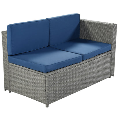 U_Style 9 Piece Rattan Sectional Seating Group with Cushions and Ottoman, Patio Furniture Sets, Outdoor Wicker Sectional, Grey Ratten+Blue Cushions