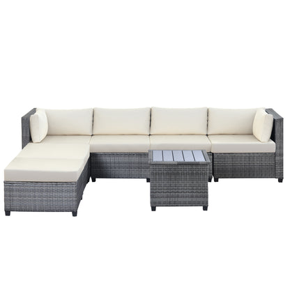 U_Style 7 Piece Rattan Sectional Seating Group with Cushions, Outdoor Ratten Sofa NEW!