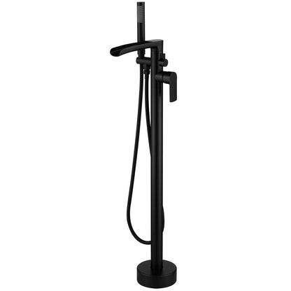 Single-Handle Freestanding Floor Mount Roman Tub Faucet Bathtub Filler with Hand Shower in Matte Black