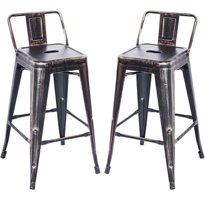 TREXM Low Back Indoor and Outdoor Metal Chair Barstool Set of 2 (Golden Black)