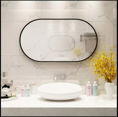 Wall Mounted Mirror, 36’’x18’’ Oval Bathroom Mirror, Black Vanity Wall Mirror w/ Stainless Steel Metal Frame & Pre-Set Hooks for Vertical & Horizontal Hang, Ideal for Bedroom, Bathroom