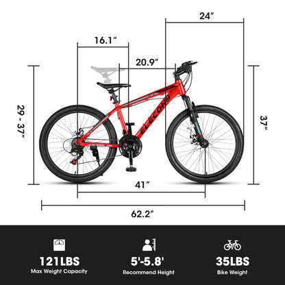 A24299 Rycheer Elecony 24 inch Mountain Bike Bicycle for Adults Aluminium Frame Bike Shimano 21-Speed with Disc Brake