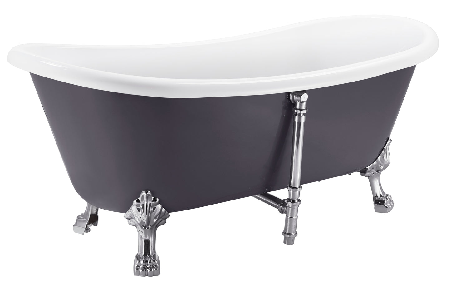 67" 100% Acrylic Freestanding Bathtub，Contemporary Soaking Tub，white inside and gray outside