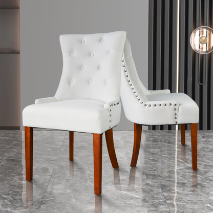 LYHome Mordern Fabric Dining Chairs, 2-Pcs Set, Iceam cream white