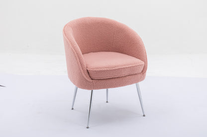 Soft Teddy Fabric Accent Armchair Dining Chair With Shining Electroplated Chrome Legs,Pink