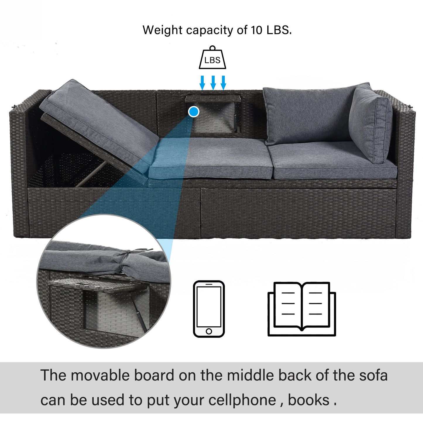 U_Style Outdoor Patio Rectangle Daybed with Retractable Canopy,  Wicker Furniture Sectional Seating with Washable Cushions, Backyard, Porch