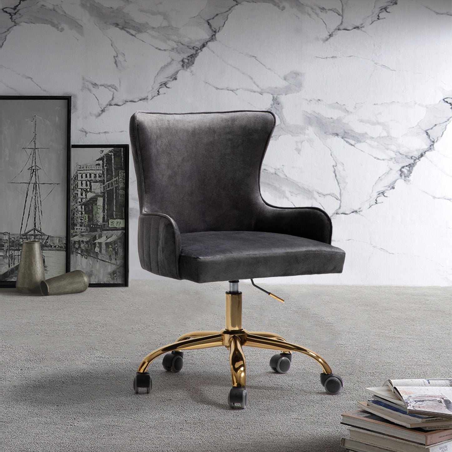 Hess Velvet Task Chair with Iron Legs