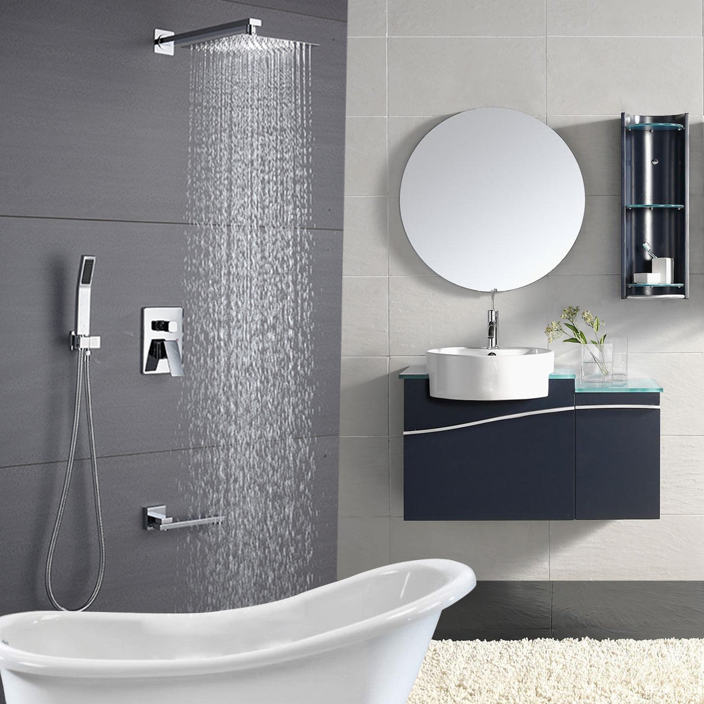 Bath Shower Silver Metal Chrome