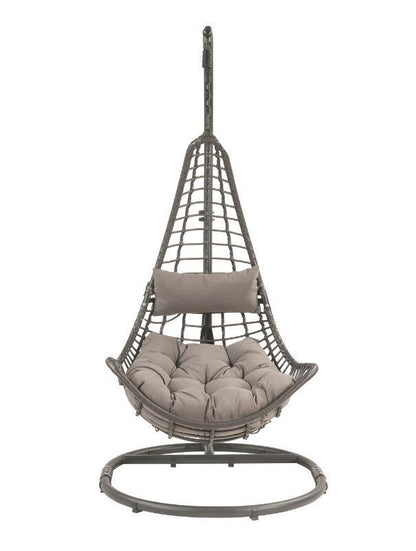 ACME Uzae Patio Hanging Chair with Stand, Gray Fabric & Charcaol Wicker 45105