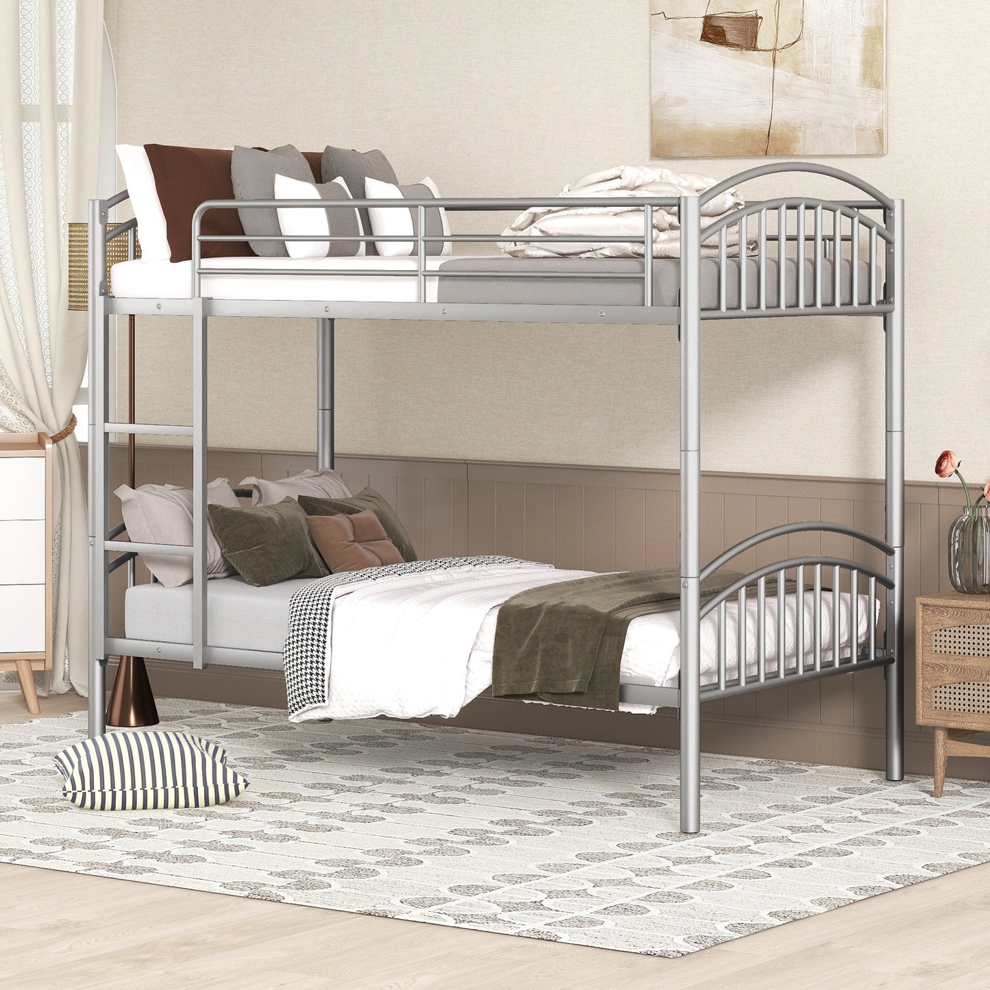 Twin Over Twin Metal Bunk Bed,Divided into Two Beds(Silver)（OLD SKU:MF280424AAN）