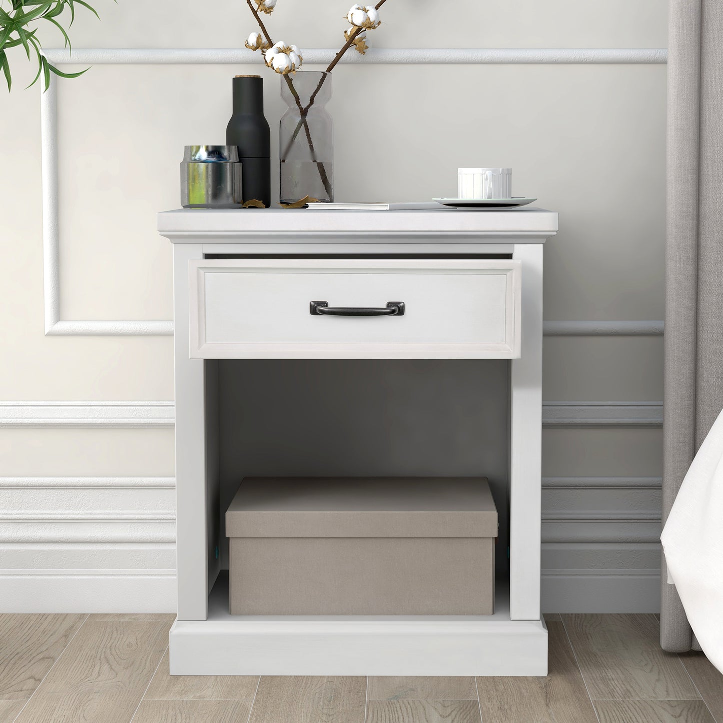 Modern Wooden Nightstand with Drawers Storage for Living Room/Bedroom, White