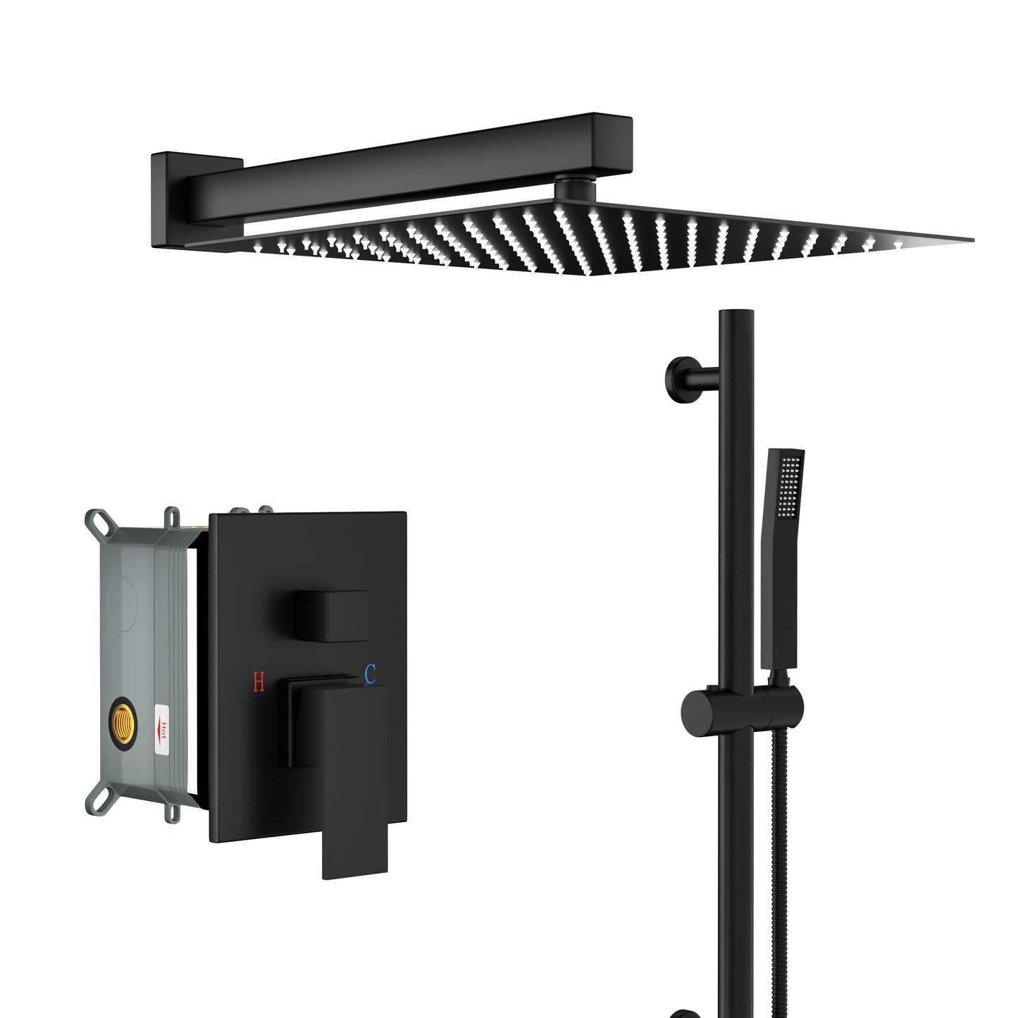 12" Rain Shower Head Systems ,with 26.18 inch Adjustable Angle Slide Bar,Matte Black,Wall Mounted shower