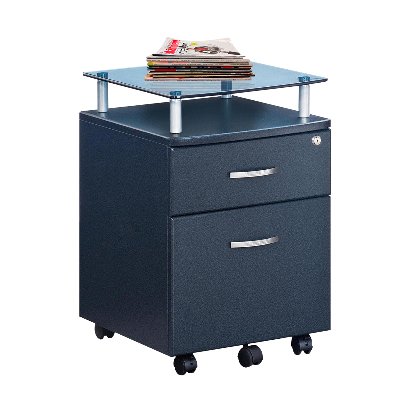 Techni Mobili Rolling File Cabinet with Glass Top, Graphite