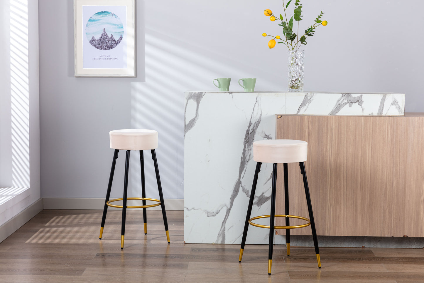 Counter Height Bar Stools Set of 2, Velvet Kitchen Stools Upholstered Dining Chair Stools 24 Inches Height with Golden Footrest for Kitchen Island Coffee Shop Bar Home Balcony,