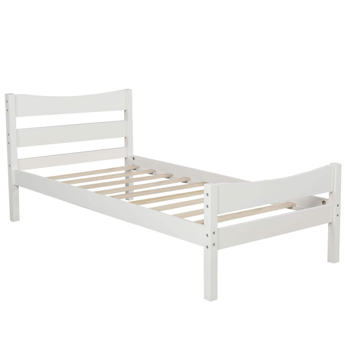 【Not allowed to sell to Walmart】Twin Size Wood Platform Bed with Headboard and Wooden Slat Support (White)