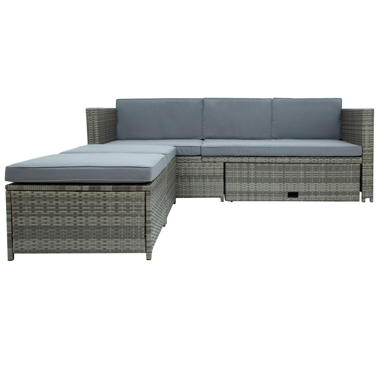 TOPMAX 4-piece Outdoor Backyard Patio Rattan Sofa Set, All-weather PE Wicker Sectional Furniture Set with Retractable Table, Gray