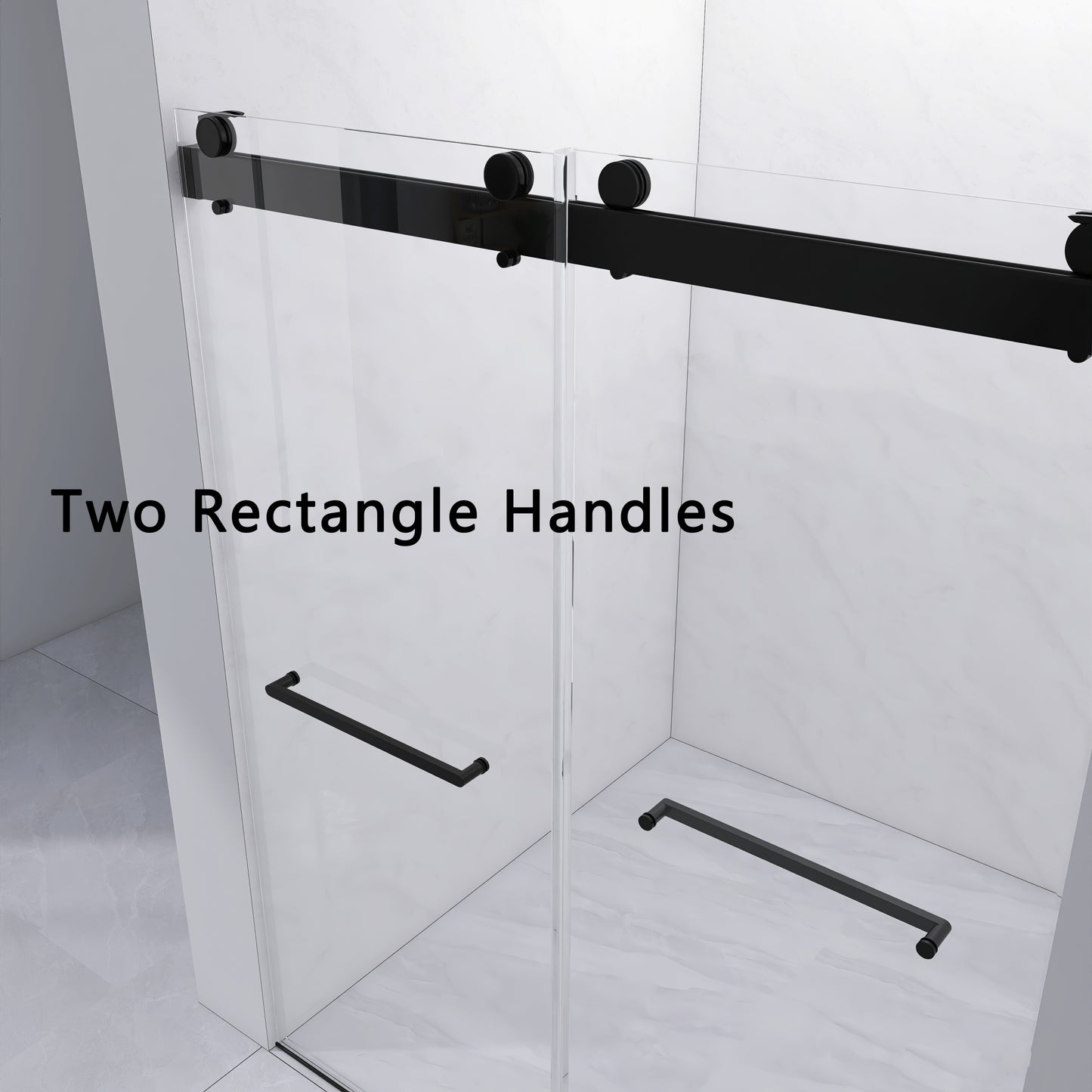 Frameless Double Sliding Shower, 69" - 72" Width, 79" Height, 3/8" (10 mm) Clear Tempered Glass, , Designed for Smooth Door with Clear Tempered Glass and Stainless Steel Hardware in Matte Black Finish