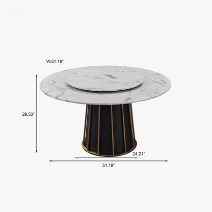 Modern White Round Marble Tabletop Dining Table with Lazy Susan, Black and Gold Leg, Dining Room Table for 6-8, 51"