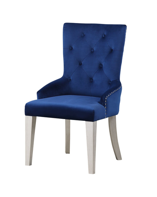 ACME Varian Side Chair (1Pc), Blue Fabric & Antique Platinum 66162