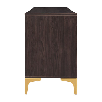 TREXM 58” L Sideboard with Gold Metal Legs and Handles Sufficient Storage Space Magnetic Suction Doors (Espresso)