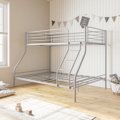 Heavy Duty Twin-Over-Full Metal Bunk Bed, Easy Assembly with Enhanced Upper-Level Guardrail, Silver