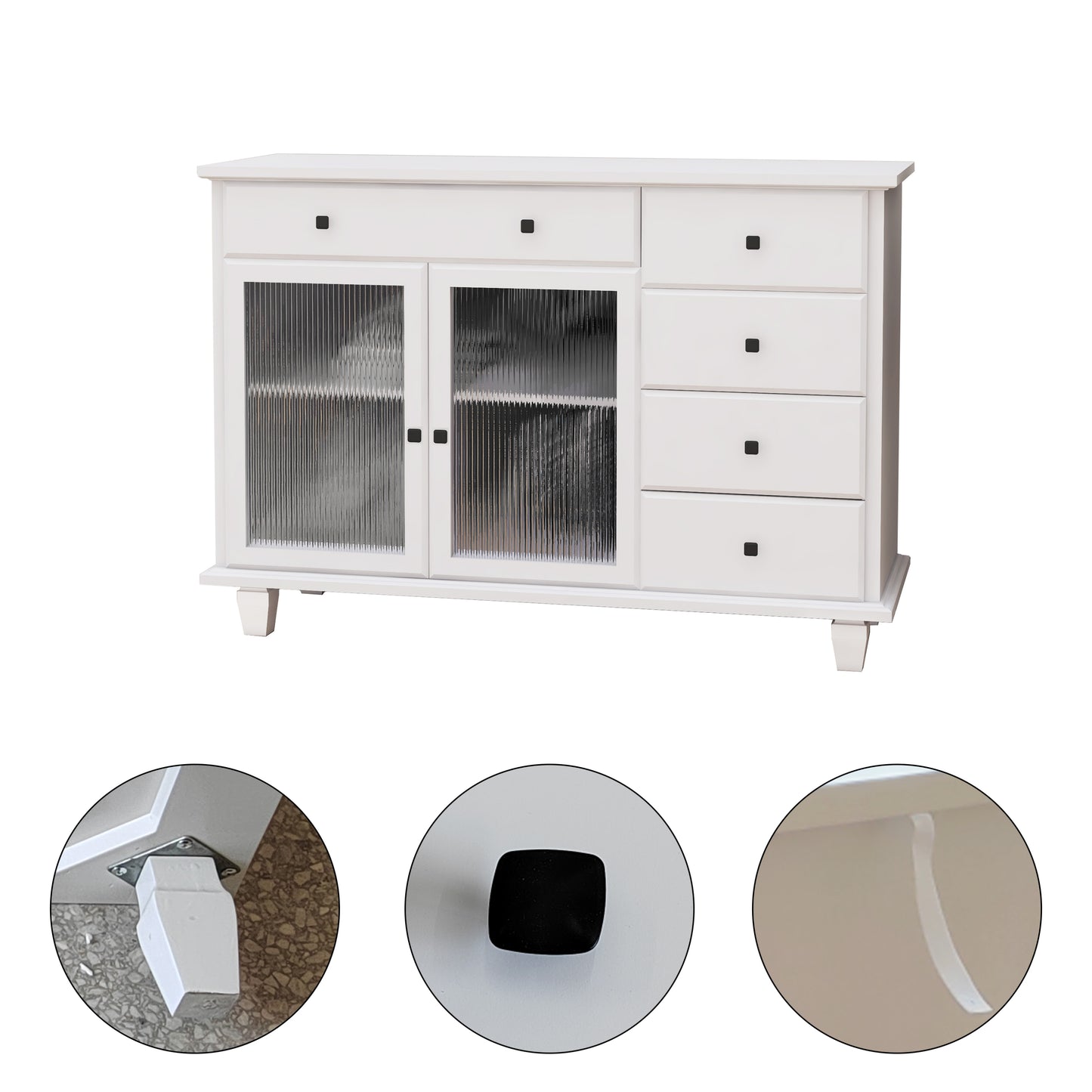 Super White Changhong Glass 5 Drawer 2 Door Cabinet-White