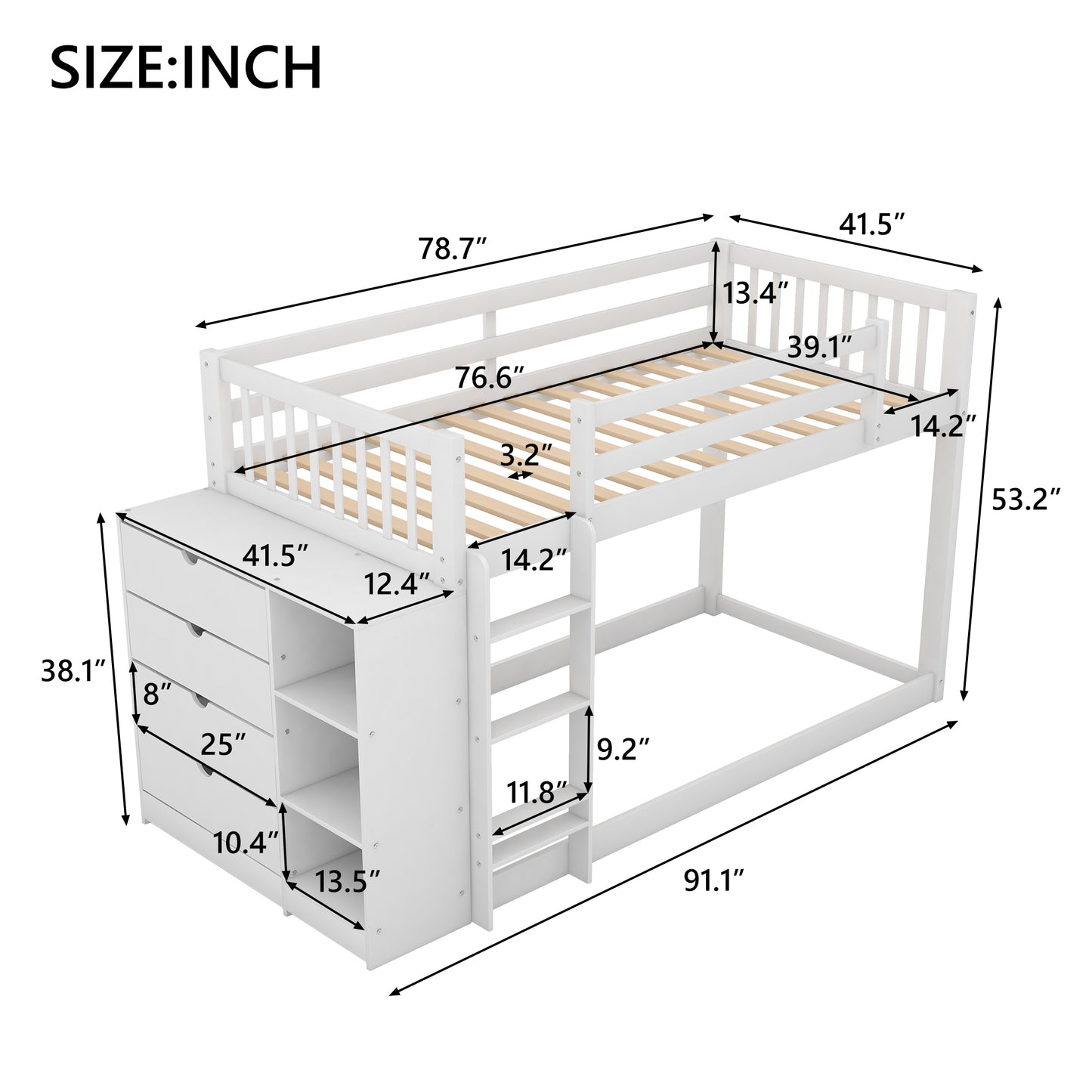 Twin over Twin Bunk Bed with Attached Cabinet and Shelves Storage,White (OLD SKU:GX000513AAK)(Expected Arrival Time:9.5)