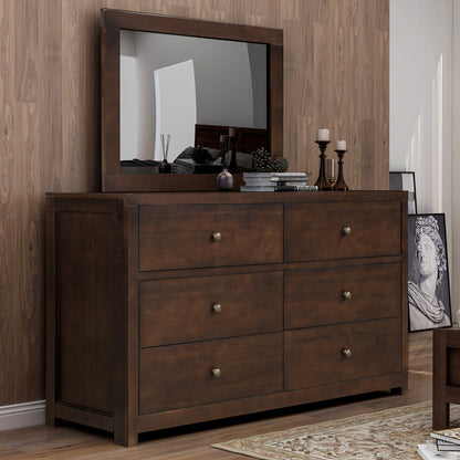 Vintage Aesthetic Solid Wood 6 Drawer Double Dresser in Rich Brown (Dresser of Freely Configurable Bedroom Sets)