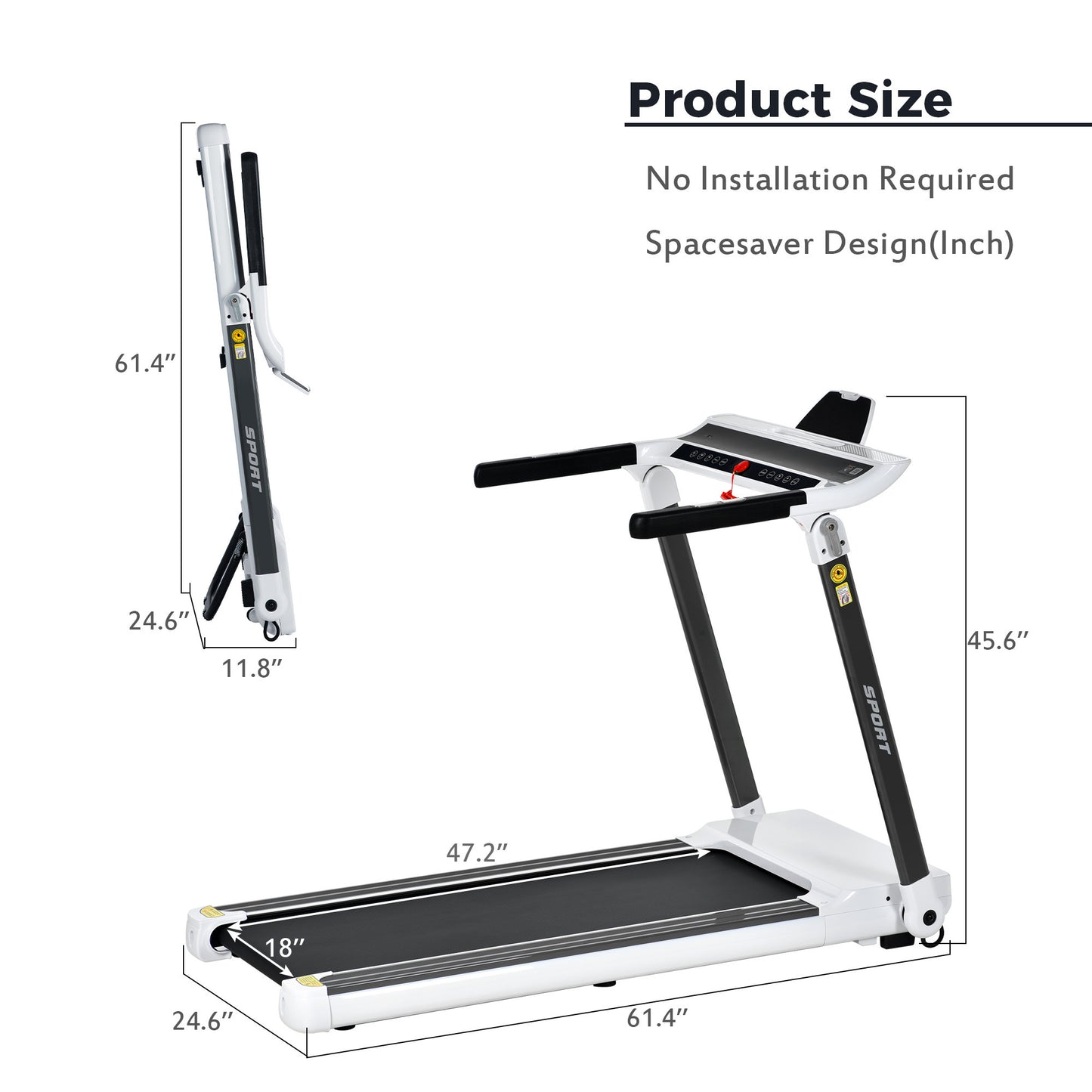 Folding Electric 3.5HP Treadmill Medium Running Machine Motorised Gym 330lbs；Portable Compact Treadmill Foldable for Home Gym Fitness Workout Jogging Walking,Electric Motorized Power 14KM/H