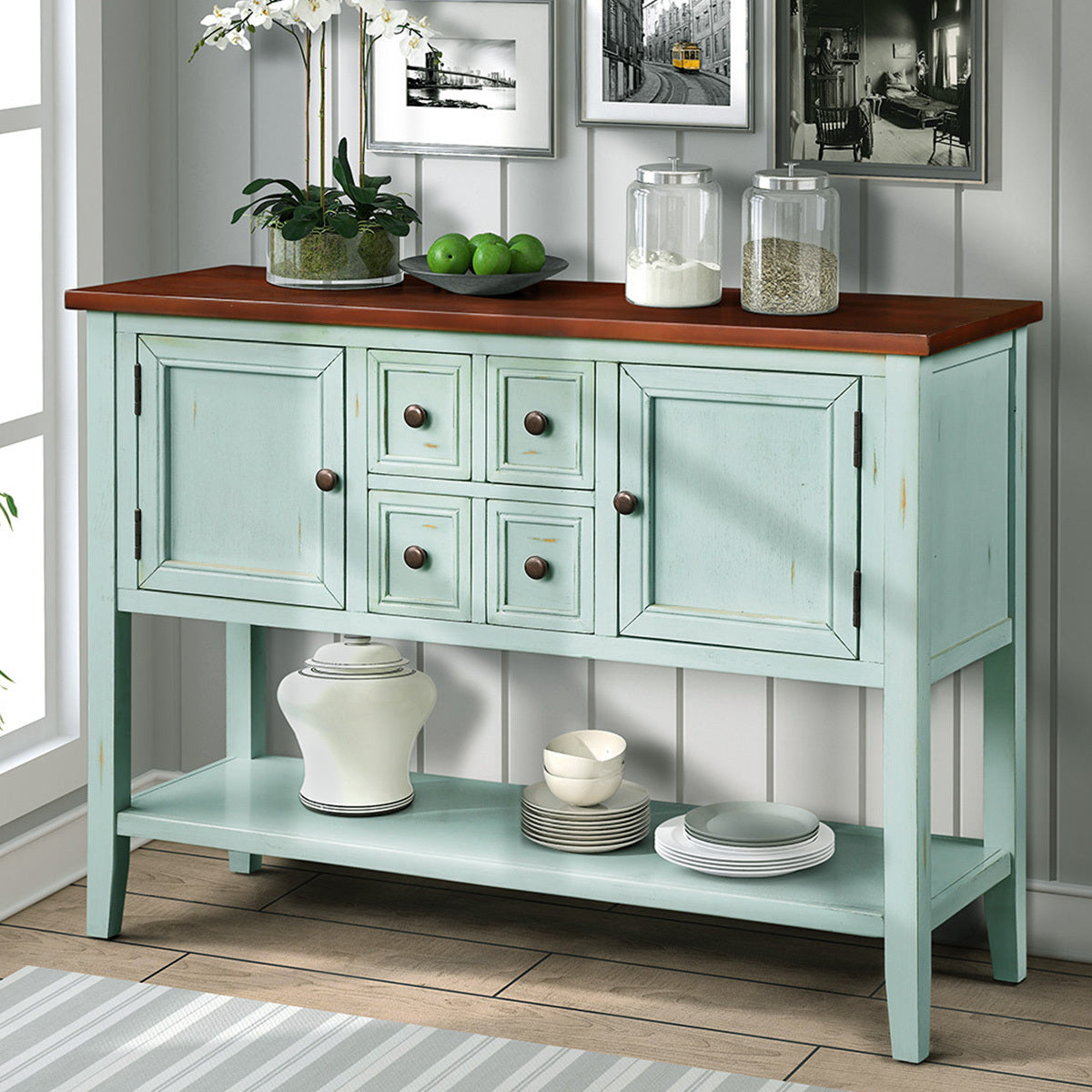 TREXM  Cambridge Series Buffet Sideboard Console Table with Bottom Shelf (Retro Blue)