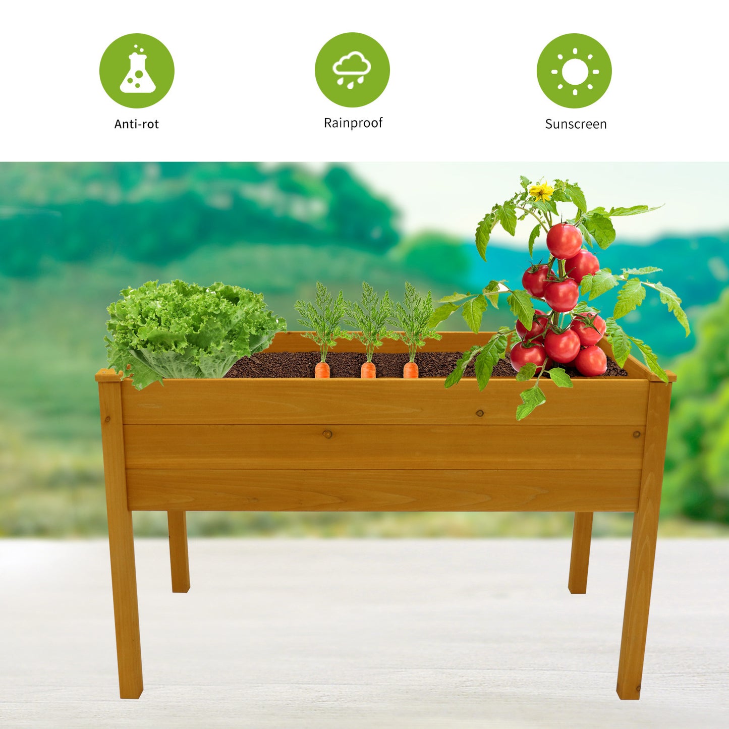 Outdoor Raised Garden Bed, Wood Planter Box for Vegetable Flower, Elevated Reinforced Large Garden Planters Boxes for Backyard Patio Gardening Balcony (48.5”L, Natural Wood)