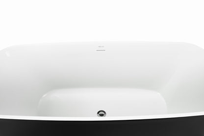 59" 100% Acrylic Freestanding Bathtub，Contemporary Soaking Tub，white inside black outside