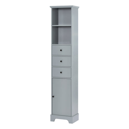 Grey Tall Bathroom Cabinet, Freestanding Storage Cabinet with 3 Drawers and Adjustable Shelf, MDF Board with Painted Finish