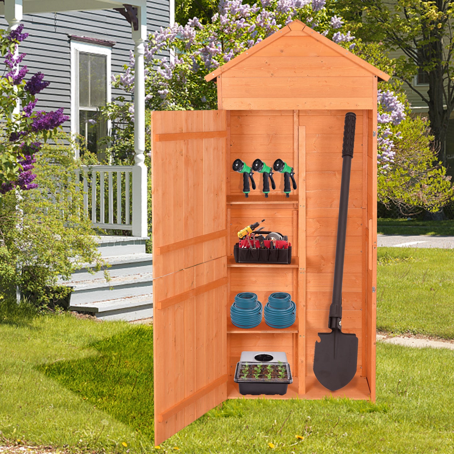 Outdoor Storage Shed - Wood Garden Storage Cabinet - Waterproof Tool Storage Cabinet with Lockable Doors for Garden, Patio, Backyard, Backyard, Patio, Lawn, Meadow, Farmland