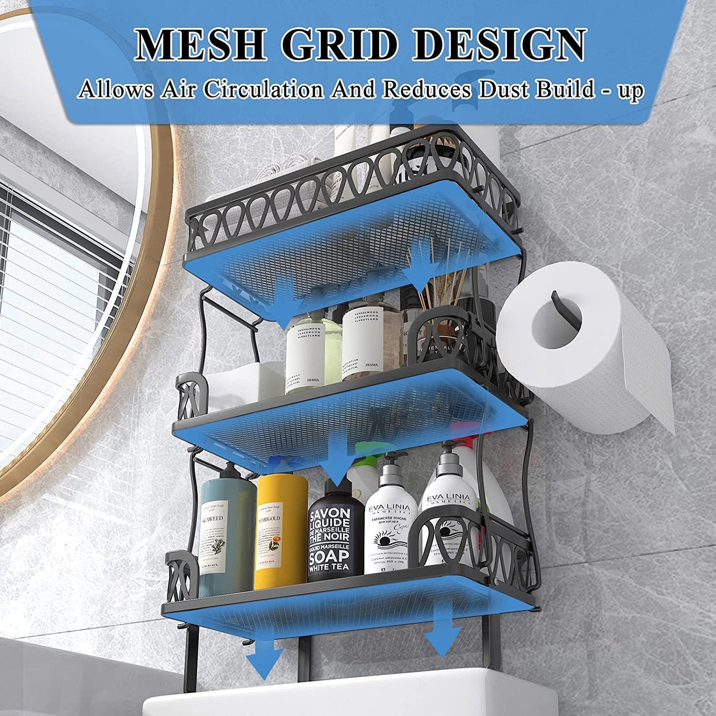 Stacking Shower Caddy Shelf Toilet Rack 3 Layer Bathroom Organizer Metal Storage Shelfl Black